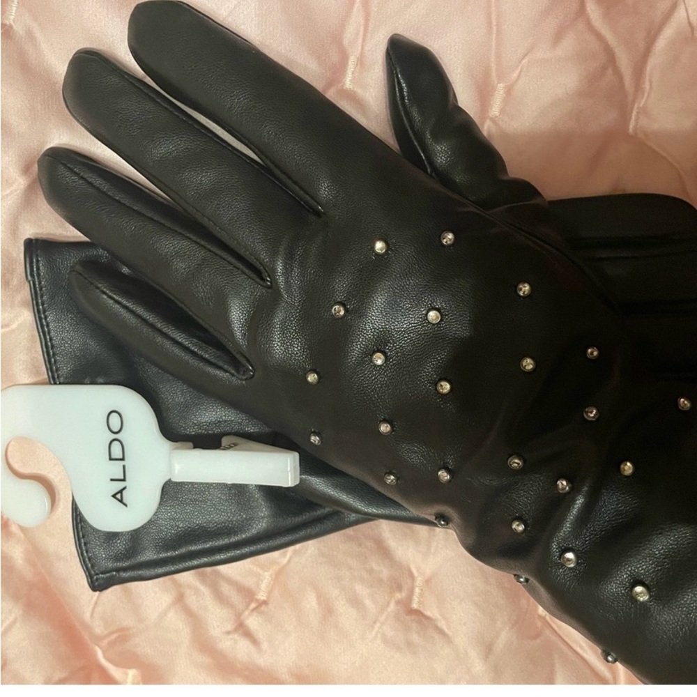 Aldo Black Rhinestones Leather Gloves
